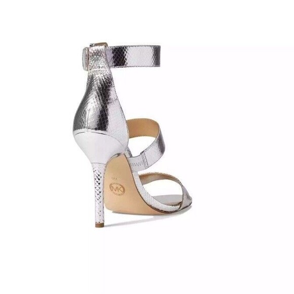 Michael Kors Women's Amal Metallic Snake Embossed Leather Sandal Silver, US 8 M - Picture 3 of 11